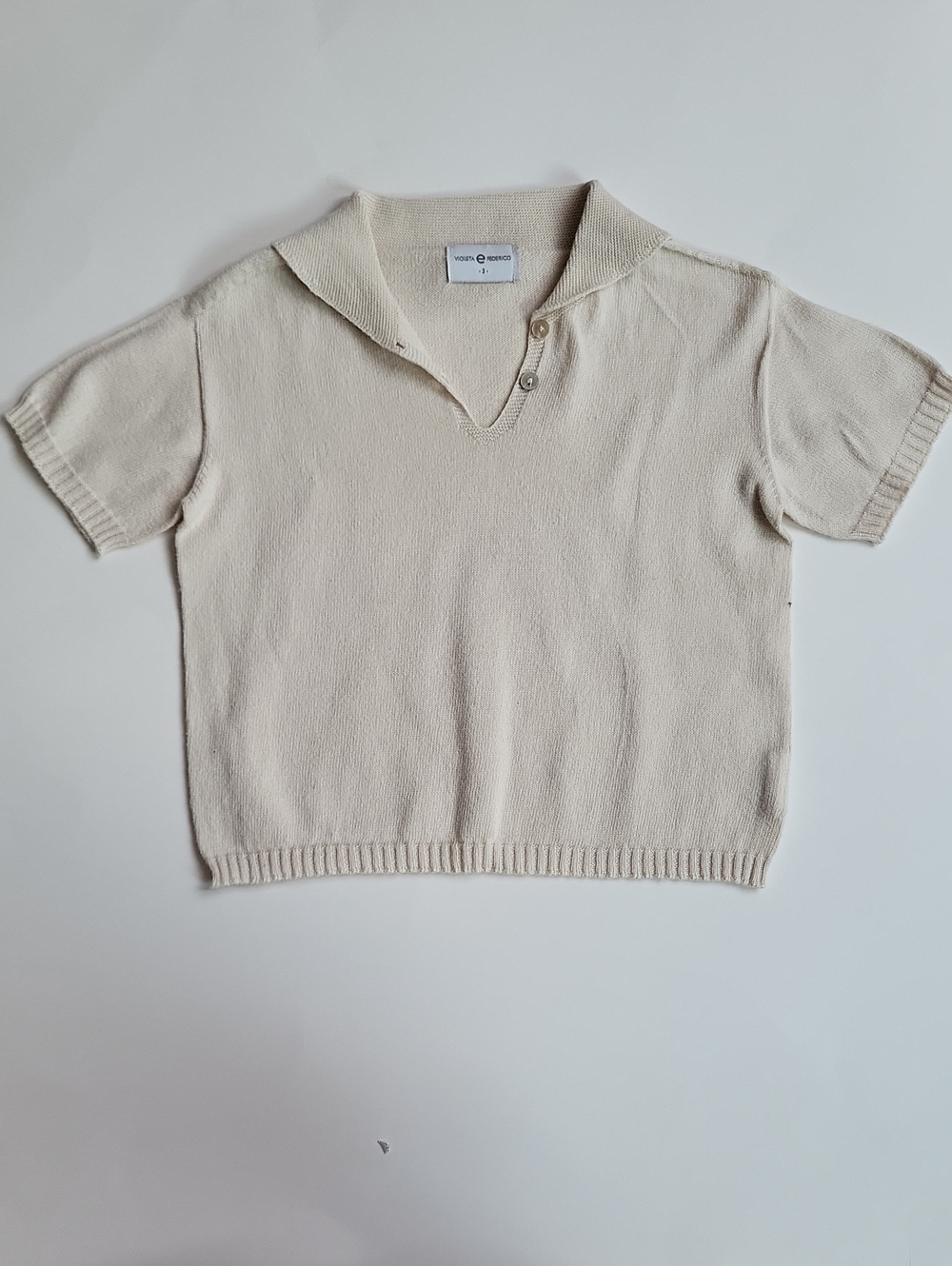 Kids Short-Sleeve Knit Polo Top in Cream
